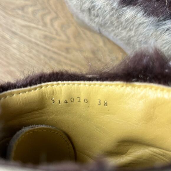 Bettye Mueller Fur Trimmed Ankle Boot Suede Lace Up Wedge Tan Women’s Size 38 - Picture 9 of 9